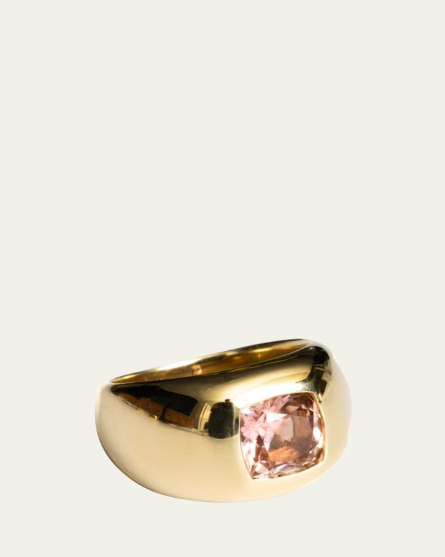 14K Yellow Gold Pink Tourmaline Flush Set Bombe Ring